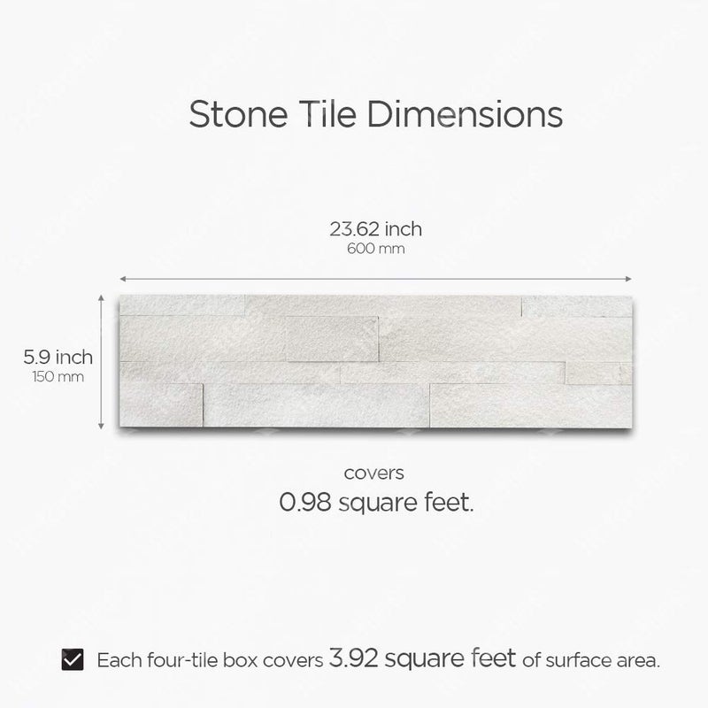 Tic Tac Tiles 4-Sheets Peel and Stick Self Adhesive Stick On Kitchen Backsplash Bathroom 3D Stone Tiles (Natural White) - Image 2